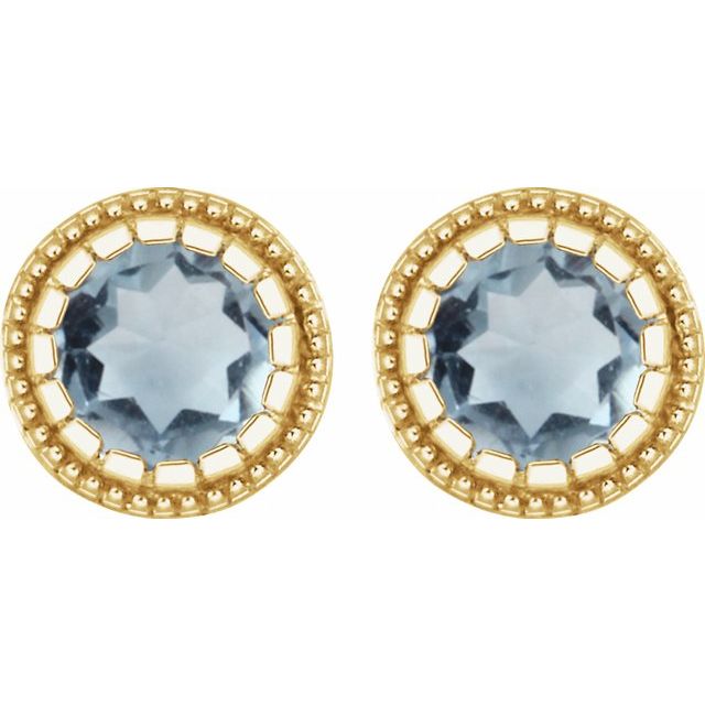 14K Yellow Natural Aquamarine Stud Earrings