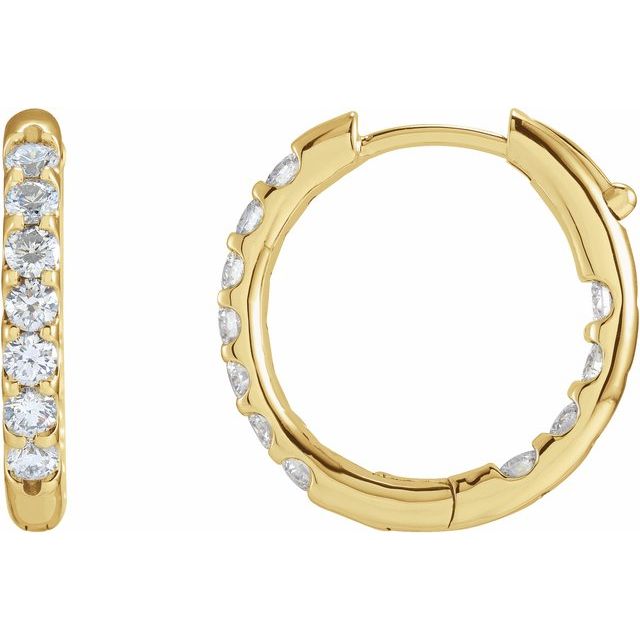 14K Yellow 1 1/8 CTW Natural Diamond Inside-Outside Hinged 18.5 mm Hoop Earrings
