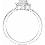 14K White Natural Aquamarine & .04 CTW Natural Diamond Halo-Style Ring