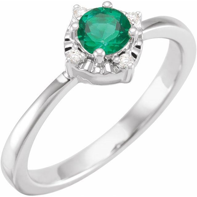 14K White Lab-Grown Emerald & .04 CTW Natural Diamond Halo-Style Ring