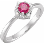Sterling Silver Lab-Grown Ruby & .04 CTW Natural Diamond Halo-Style Ring