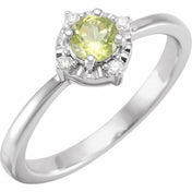 Sterling Silver Natural Peridot & .04 CTW Natural Diamond Halo-Style Ring