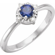 14K White Lab-Grown Blue Sapphire & .04 CTW Natural Diamond Halo-Style Ring
