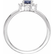 14K White Lab-Grown Blue Sapphire & .04 CTW Natural Diamond Halo-Style Ring