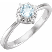 Sterling Silver Natural Sky Blue Topaz & .04 CTW Natural Diamond Halo-Style Ring
