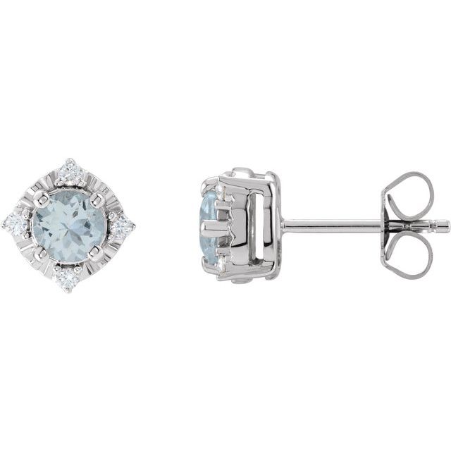 Sterling Silver Natural Aquamarine & .08 CTW Diamond Halo-Style Earrings