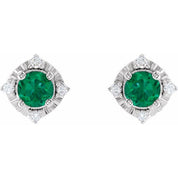 14K White Lab-Grown Emerald & .08 CTW Natural Diamond Halo-Style Earrings