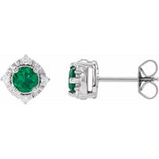 14K White Lab-Grown Emerald & .08 CTW Natural Diamond Halo-Style Earrings