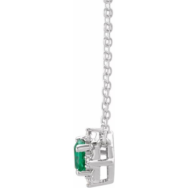 14K White Lab-Grown Emerald & .04 CTW Natural Diamond Halo-Style 18" Necklace