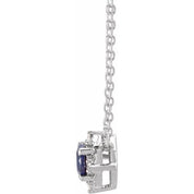 Sterling Silver Lab-Grown Blue Sapphire & .04 CTW Natural Diamond Halo-Style 18" Necklace