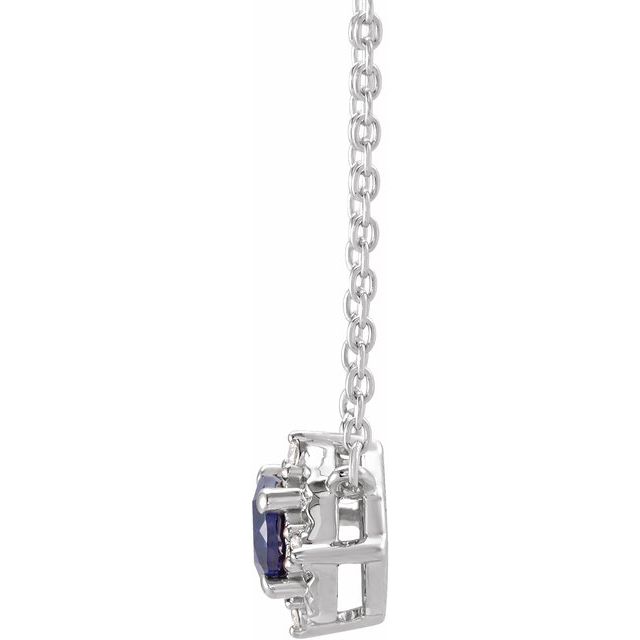 Sterling Silver Lab-Grown Blue Sapphire & .04 CTW Natural Diamond Halo-Style 18" Necklace