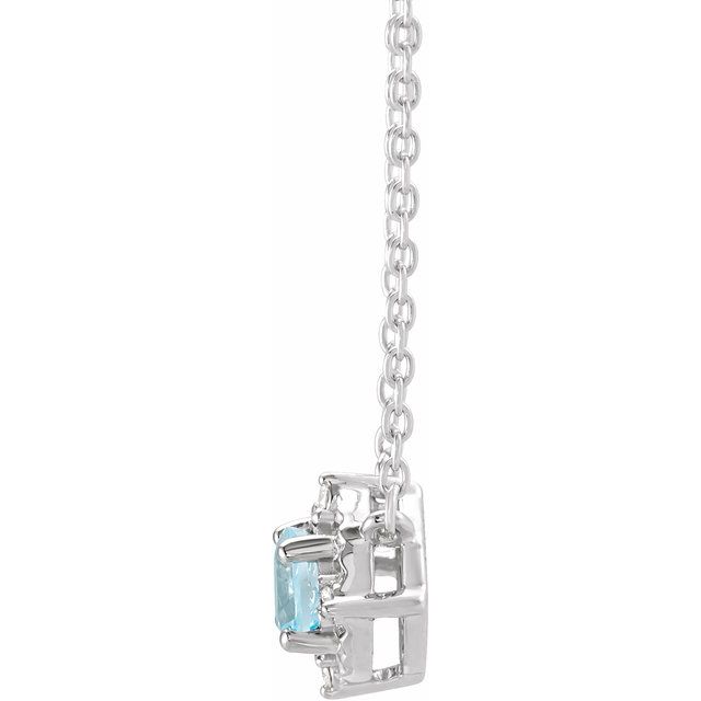 14K White Natural Sky Blue Topaz & .04 CTW Natural Diamond Halo-Style 18" Necklace