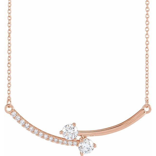 14K Lab-Grown Diamond Two-Stone, French-Set Bar, and Bar Necklace in 16-18" Length