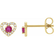 14K Yellow Natural Ruby & 1/10 CTW Natural Diamond Heart Earrings