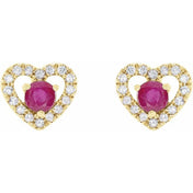 14K Yellow Natural Ruby & 1/10 CTW Natural Diamond Heart Earrings