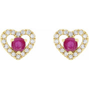 14K Yellow Natural Ruby & 1/10 CTW Natural Diamond Heart Earrings