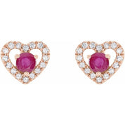 14K Rose Natural Ruby & 1/10 CTW Natural Diamond Heart Earrings
