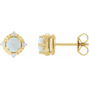 14K Yellow Lab-Grown White Opal & .08 CTW Natural Diamond Halo-Style Earrings