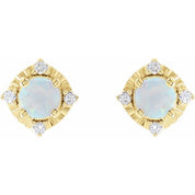 14K Yellow Lab-Grown White Opal & .08 CTW Natural Diamond Halo-Style Earrings