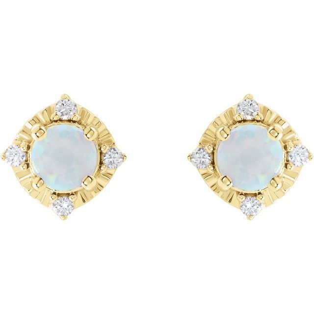 14K Yellow Lab-Grown White Opal & .08 CTW Natural Diamond Halo-Style Earrings
