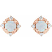 14K Rose Lab-Grown White Opal & .08 CTW Natural Diamond Halo-Style Earrings