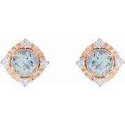 14K Rose Natural Aquamarine & .08 CTW Natural Diamond Halo-Style Earrings
