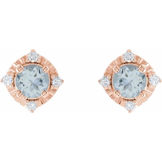 14K Rose Natural Aquamarine & .08 CTW Natural Diamond Halo-Style Earrings