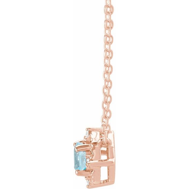 14K Rose Natural Sky Blue Topaz & .04 CTW Natural Diamond Halo-Style 18" Necklace