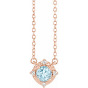 14K Rose Natural Sky Blue Topaz & .04 CTW Natural Diamond Halo-Style 18" Necklace