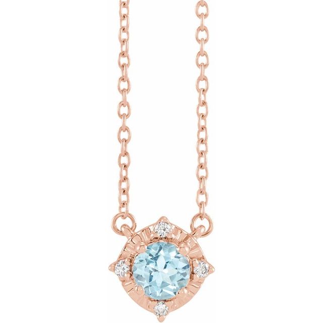 14K Rose Natural Sky Blue Topaz & .04 CTW Natural Diamond Halo-Style 18" Necklace