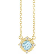 14K Yellow Natural Sky Blue Topaz & .04 CTW Natural Diamond Halo-Style 18" Necklace