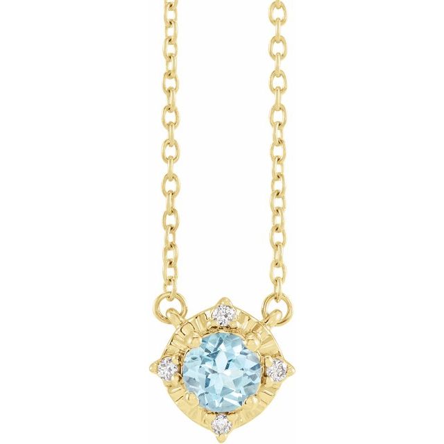 14K Yellow Natural Sky Blue Topaz & .04 CTW Natural Diamond Halo-Style 18" Necklace