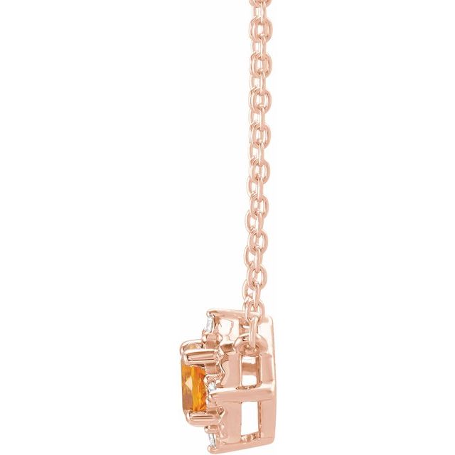 14K Rose Natural Citrine & .04 CTW Natural Diamond Halo-Style 18" Necklace