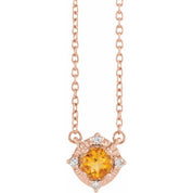 14K Rose Natural Citrine & .04 CTW Natural Diamond Halo-Style 18" Necklace