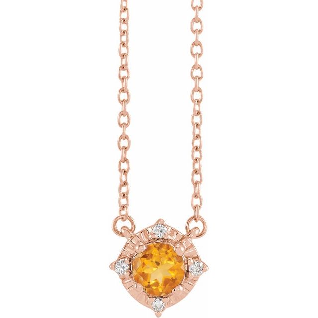 14K Rose Natural Citrine & .04 CTW Natural Diamond Halo-Style 18" Necklace