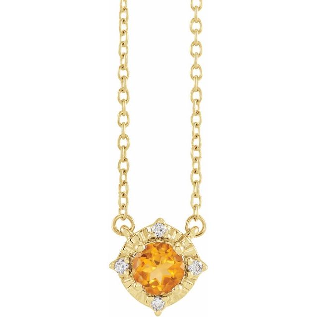 14K Yellow Natural Citrine & .04 CTW Natural Diamond Halo-Style 18" Necklace