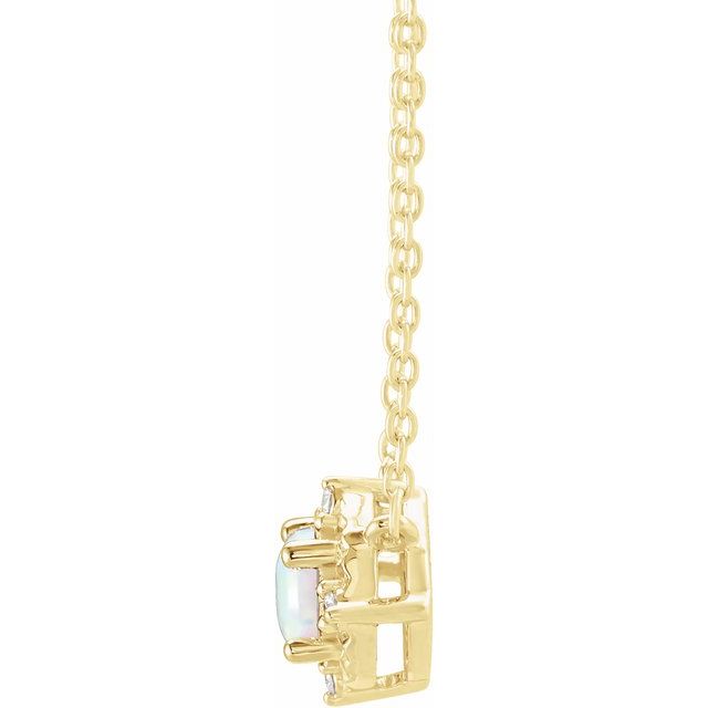 14K Yellow Lab-Grown White Opal & .04 CTW Natural Diamond Halo-Style 18" Necklace
