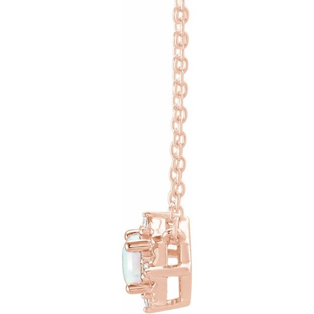 14K Rose Lab-Grown White Opal & .04 CTW Natural Diamond Halo-Style 18" Necklace