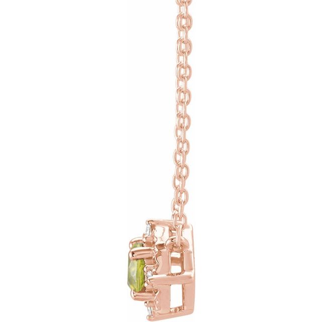 14K Rose Natural Peridot & .04 CTW Natural Diamond Halo-Style 18" Necklace
