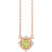 14K Rose Natural Peridot & .04 CTW Natural Diamond Halo-Style 18" Necklace