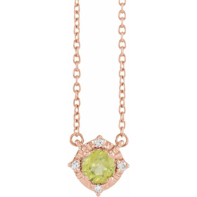 14K Rose Natural Peridot & .04 CTW Natural Diamond Halo-Style 18" Necklace
