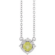 Sterling Silver Natural Peridot & .04 CTW Natural Diamond Halo-Style 18" Necklace