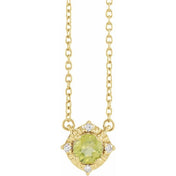 14K Yellow Natural Peridot & .04 CTW Natural Diamond Halo-Style 18" Necklace