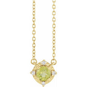 14K Yellow Natural Peridot & .04 CTW Natural Diamond Halo-Style 18" Necklace