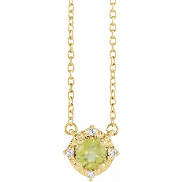 14K Yellow Natural Peridot & .04 CTW Natural Diamond Halo-Style 18" Necklace