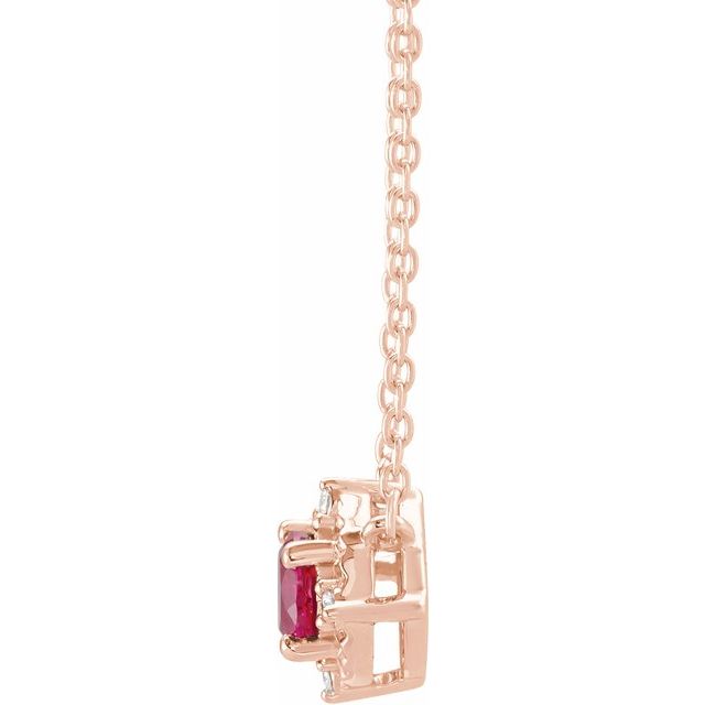 14K Rose Lab-Grown Ruby & .04 CTW Natural Diamond Halo-Style 18" Necklace