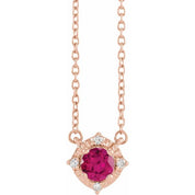 14K Rose Lab-Grown Ruby & .04 CTW Natural Diamond Halo-Style 18" Necklace