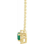 14K Yellow Lab-Grown Emerald & .04 CTW Natural Diamond Halo-Style 18" Necklace