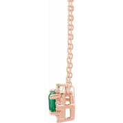 14K Rose Lab-Grown Emerald & .04 CTW Natural Diamond Halo-Style 18" Necklace