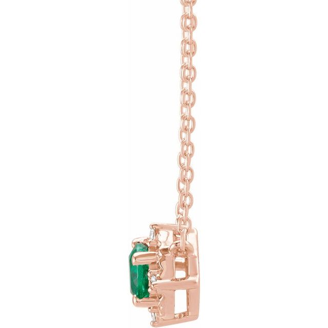 14K Rose Lab-Grown Emerald & .04 CTW Natural Diamond Halo-Style 18" Necklace